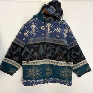 Vtg 80s 90s LL Bean Navajo Wool Jacket Fits Men XL Full Zip Hooded Ski Fair Isle